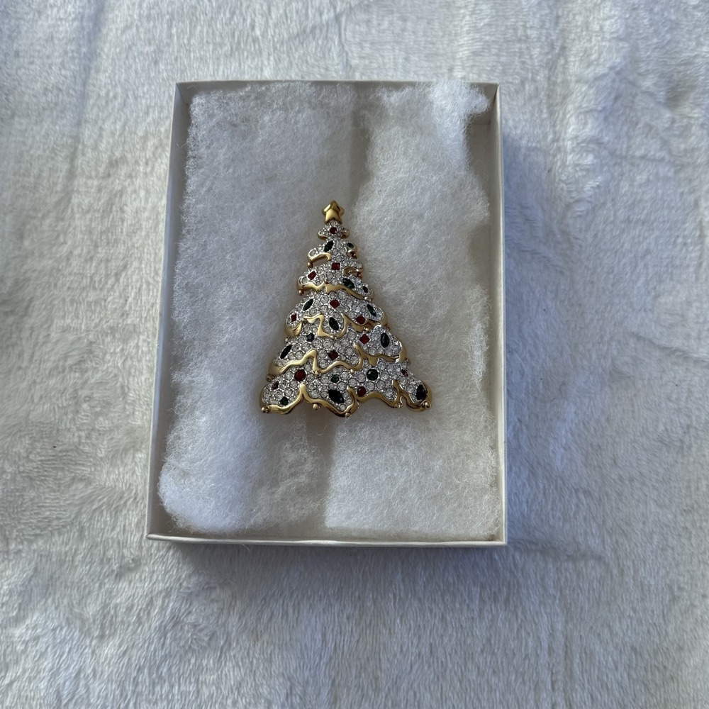 Rare Swarovski 1997 Nordstrom Exclusive Christmas Tree Brooch Crystal Swan Pin